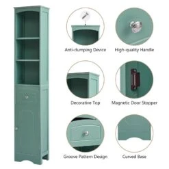 13.4 In. W X 9.1 In. D X 66.9 In. H Green MDF Freestanding Linen Cabinet With Drawer In Green -FURITURE SALE SHOP green tahanbath linen cabinets q g wf289423aac fa 1000