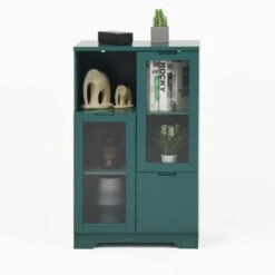 MDF Painted Cabinet With Glass Doors And Drawer, Open Storage Space,Bedroom, Living Room In Green -FURITURE SALE SHOP green tahanbath pantry organizers z b061110707 1f 1000