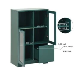 MDF Painted Cabinet With Glass Doors And Drawer, Open Storage Space,Bedroom, Living Room In Green -FURITURE SALE SHOP green tahanbath pantry organizers z b061110707 44 1000