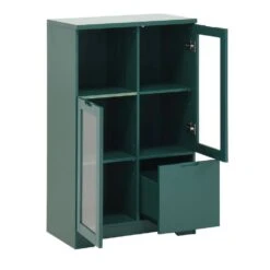MDF Painted Cabinet With Glass Doors And Drawer, Open Storage Space,Bedroom, Living Room In Green -FURITURE SALE SHOP green tahanbath pantry organizers z b061110707 4f 1000