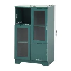 MDF Painted Cabinet With Glass Doors And Drawer, Open Storage Space,Bedroom, Living Room In Green -FURITURE SALE SHOP green tahanbath pantry organizers z b061110707 fa 1000