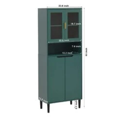 4-Door Tall Storage Bookcase: Tempered Glass, Adjustable Shelves In Green -FURITURE SALE SHOP green tahanbath pantry organizers z w370116727 44 1000