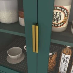 4-Door Tall Storage Bookcase: Tempered Glass, Adjustable Shelves In Green -FURITURE SALE SHOP green tahanbath pantry organizers z w370116727 4f 1000