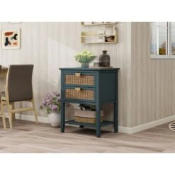 2 Drawer Side Table, Naturel Rattan, End Table, Suitable For Bedroom, Living Room, Study