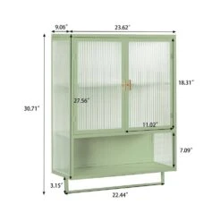 23.62 In. Modern Green 2-Door Wall Cabinet With 2-Tier Storage, Open Shelf, And Towel Rack For Multiple Rooms -FURITURE SALE SHOP green tahanbath pantry organizers z w757143037 4f 1000