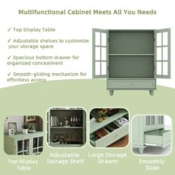 Minimalism Wooden Buffet : Double Glass Doors, Drawer In Green -FURITURE SALE SHOP green tahanbath pantry organizers z w75763041 76 1000