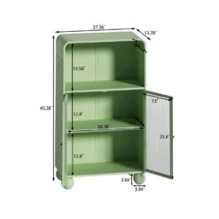 45.28 In. H Freestanding Green Bathroom/Living Room/Kitchen/Home Office Storage Cabinet With Glass Door And Shelves -FURITURE SALE SHOP green tahanbath pantry organizers z w757p205952 1f 1000