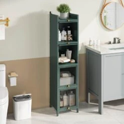 Four-tier Glass Door Cabinet With Featuring Five-tier Storage