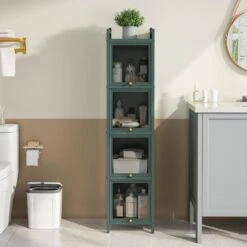 Four-tier Glass Door Cabinet With Featuring Five-tier Storage -FURITURE SALE SHOP green tahanbath pantry organizers z w757p241563 66 1000