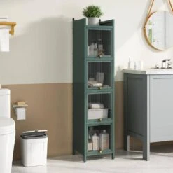 Four-tier Glass Door Cabinet With Featuring Five-tier Storage -FURITURE SALE SHOP green tahanbath pantry organizers z w757p241563 76 1000