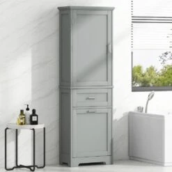 13.50 In. W X 20.00 In. D X 68.40 In. H Bathroom Storage Wall Cabinet In Grey -FURITURE SALE SHOP grey tahanbath bathroom wall cabinets z n725p206895e 44 1000