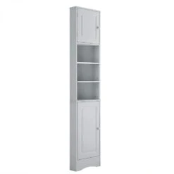 9.40 In. W X 14.60 In. D X 66.90 In. H Bathroom Storage Wall Cabinet In Grey