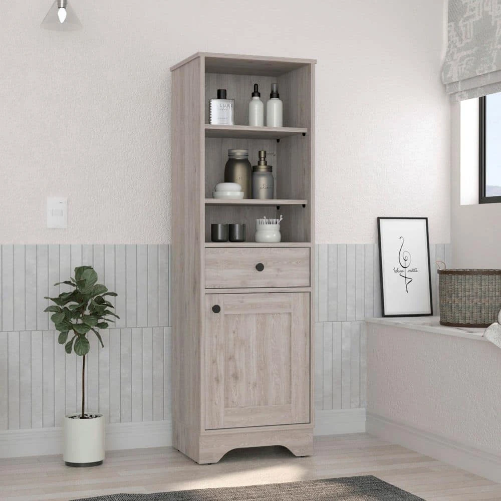 17.30 In. W X 13.80 In. D X 55.70 In. H Grey Particle Board Freestanding Linen Cabinet With 2-Shelves In Grey 2 17.30 In. W X 13.80 In. D X 55.70 In. H Grey Particle Board Freestanding Linen Cabinet With 2-Shelves In Grey - Image 2