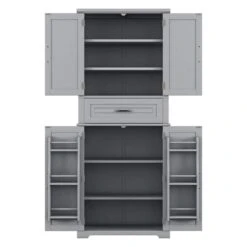 30.00 In. W X 15.70 In. D X 72.20 In. H In Grey Bathroom Storage Linen Cabinet With Doors, Drawer And Adjustable Shelf -FURITURE SALE SHOP grey tahanbath linen cabinets z n759p241667e 1f 1000