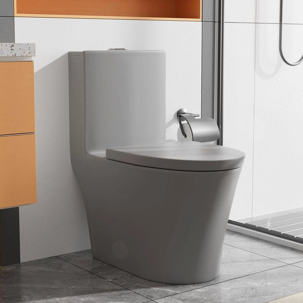 Dual Flush Single Flush: Other Elongated One Piece Toilet Grey 2 Dual Flush Single Flush: Other Elongated One Piece Toilet Grey - Image 2
