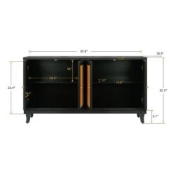 Dark Gray Rattan Sideboard Buffer Cabinet-Handcrafted With Premium Grain Panels, 4-Rattan Doors And Adjustable Shelves