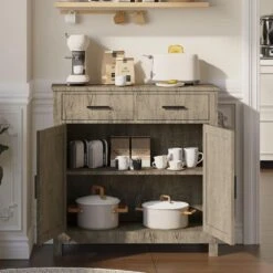 Modern Farmhouse-Style Kitchen Storage Cabinet In Grey: Ideal Coffee Bar With Storage For Multiple Rooms -FURITURE SALE SHOP grey tahanbath pantry organizers z w2386p207776 4f 1000