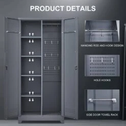 Must-Have Metal Storage Cabinets: Locking Door Cleaning Tool Cabinet For Kitchen, Office & More In Grey -FURITURE SALE SHOP grey tahanbath pantry organizers z w328p193779 4f 1000