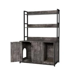Grey Indoor Cat Cabinet ,Large Hidden Litter Box Enclosure With 2-Doors, Shelf And Scratch Pad -FURITURE SALE SHOP grey tahanbath pantry organizers z w578125522 fa 1000