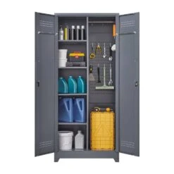 72.8 In Gray Metal Locker,Lockable Cleaning Tool Cabinet With Adjustable Shelves -FURITURE SALE SHOP grey tahanbath pantry organizers z w688134397 44 1000