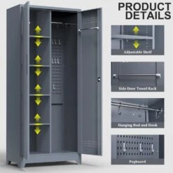 72.8 In Gray Metal Locker,Lockable Cleaning Tool Cabinet With Adjustable Shelves -FURITURE SALE SHOP grey tahanbath pantry organizers z w688134397 76 1000