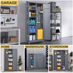 72.8 In Gray Metal Locker,Lockable Cleaning Tool Cabinet With Adjustable Shelves -FURITURE SALE SHOP grey tahanbath pantry organizers z w688134397 fa 1000
