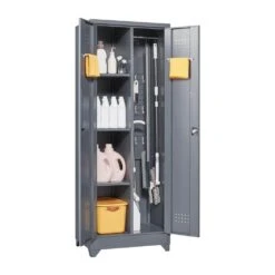 65 In.H Broom Storage Cabinet: Locking Doors, Hanging Rod In Grey -FURITURE SALE SHOP grey tahanbath pantry organizers z w688p170029 44 1000