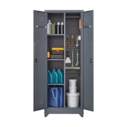 65 In.H Broom Storage Cabinet: Locking Doors, Hanging Rod In Grey -FURITURE SALE SHOP grey tahanbath pantry organizers z w688p170029 4f 1000