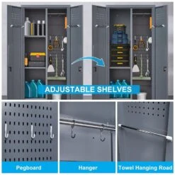 65 In.H Broom Storage Cabinet: Locking Doors, Hanging Rod In Grey -FURITURE SALE SHOP grey tahanbath pantry organizers z w688p170029 76 1000