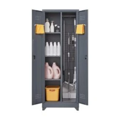65 In.H Broom Storage Cabinet: Locking Doors, Hanging Rod In Grey -FURITURE SALE SHOP grey tahanbath pantry organizers z w688p170029 fa 1000