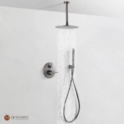 1-Spray 10 In. Ceiling Mount 1.8 GPM Dual Shower Head And Handheld Shower Head In Gun Black -FURITURE SALE SHOP gun black tahanbath dual shower heads z s133ac 10gb 44 1000