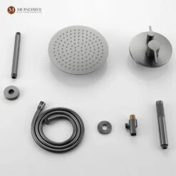 1-Spray 10 In. Ceiling Mount 1.8 GPM Dual Shower Head And Handheld Shower Head In Gun Black -FURITURE SALE SHOP gun black tahanbath dual shower heads z s133ac 10gb d4 1000