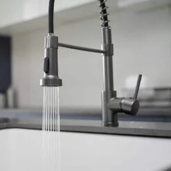 Single Handle Deck Mount Pull Down Sprayer Kitchen Faucet In Gun Grey -FURITURE SALE SHOP gun grey pull down kitchen faucets xy 289l 45 q 1f 1000