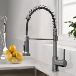 Single Handle Deck Mount Pull Down Sprayer Kitchen Faucet In Gun Grey -FURITURE SALE SHOP gun grey pull down kitchen faucets xy 289l 45 q 31 1000