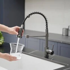 Single Handle Deck Mount Pull Down Sprayer Kitchen Faucet In Gun Grey -FURITURE SALE SHOP gun grey pull down kitchen faucets xy 289l 45 q 44 1000