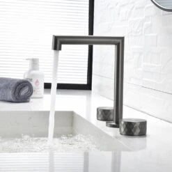 2 Handles 8 In. Widespread High Arc Bathroom Faucet With Hot/Cold Indicators In Gunmetal Gray -FURITURE SALE SHOP gunmetal gray widespread bathroom faucets q nk0934 44 1000