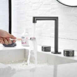 2 Handles 8 In. Widespread High Arc Bathroom Faucet With Hot/Cold Indicators In Gunmetal Gray -FURITURE SALE SHOP gunmetal gray widespread bathroom faucets q nk0934 76 1000