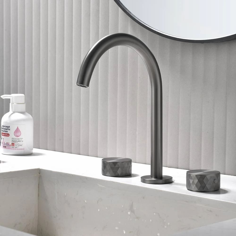 10 In. Widespread 3 Hole Bathroom Faucet Brass In Gunmetal Gray 5 10 In. Widespread 3 Hole Bathroom Faucet Brass In Gunmetal Gray - Image 5