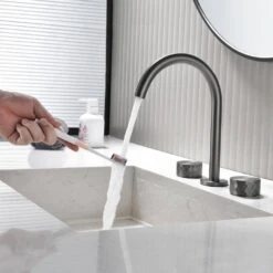 10 In. Widespread 3 Hole Bathroom Faucet Brass In Gunmetal Gray 15 10 In. Widespread 3 Hole Bathroom Faucet Brass In Gunmetal Gray -FURITURE SALE SHOP gunmetal gray widespread bathroom faucets q nk0936 fa 1000