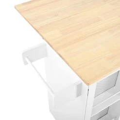 Kitchen Island Storage Trolley Cart On Wheels With Dropleaf Top, Towel/Spice Rack,2-Drawers, 2-Door Cabinet In White -FURITURE SALE SHOP ivory white tahanbath kitchen carts z wf312383aag 1f 1000