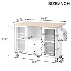 Kitchen Island Storage Trolley Cart On Wheels With Dropleaf Top, Towel/Spice Rack,2-Drawers, 2-Door Cabinet In White -FURITURE SALE SHOP ivory white tahanbath kitchen carts z wf312383aag c3 1000