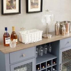 Modern Farmhouse Buffet Cabinet: 2-Drawers, Glass Doors, Wine Rack-Light Blue/Oak, 56.46 In. W 12 Modern Farmhouse Buffet Cabinet: 2-Drawers, Glass Doors, Wine Rack-Light Blue/Oak, 56.46 In. W -FURITURE SALE SHOP light blue tahanbath pantry organizers z w1758p147682 fa 1000