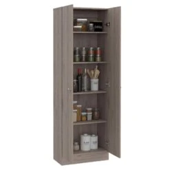 23.60 In. W X 11.80 In. D X 71.10 In. H Gray Particle Board Freestanding Linen Cabinet W/5-Shelves In Light Gray -FURITURE SALE SHOP light gray tahanbath linen cabinets ct xl p148832 1f 1000