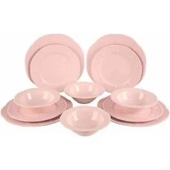 12-Pieces Porcelain Dinnerware Set Light Pink