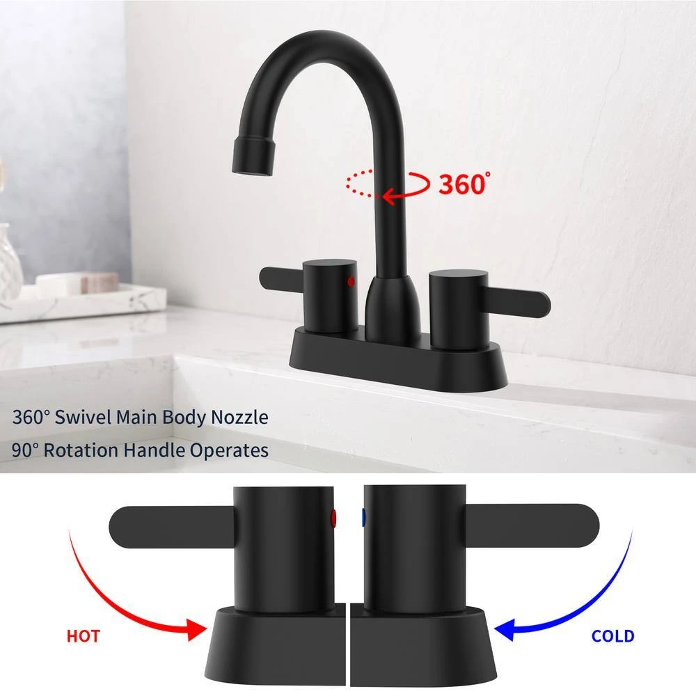 Classic Centerset 2-Handles Bathroom Faucet With Drain Kit Included In Matte Black 3 Classic Centerset 2-Handles Bathroom Faucet With Drain Kit Included In Matte Black - Image 3