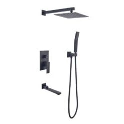 1-Spray 16 In. Dual Rain Shower Head Systems 2.5 GPM Wall Mounted Shower In Matte Black