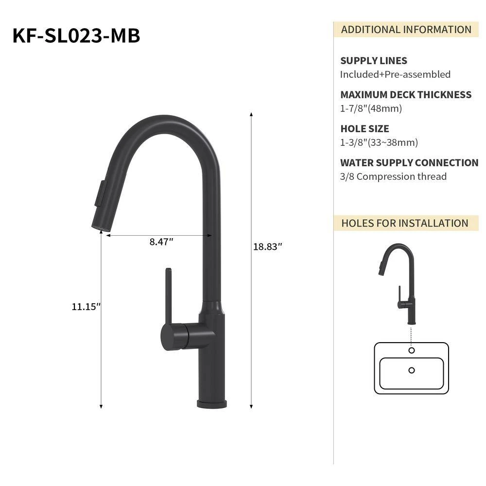 Single Handle Pull Down Sprayer Kitchen Faucet In Matt Black 7 Single Handle Pull Down Sprayer Kitchen Faucet In Matt Black - Image 7