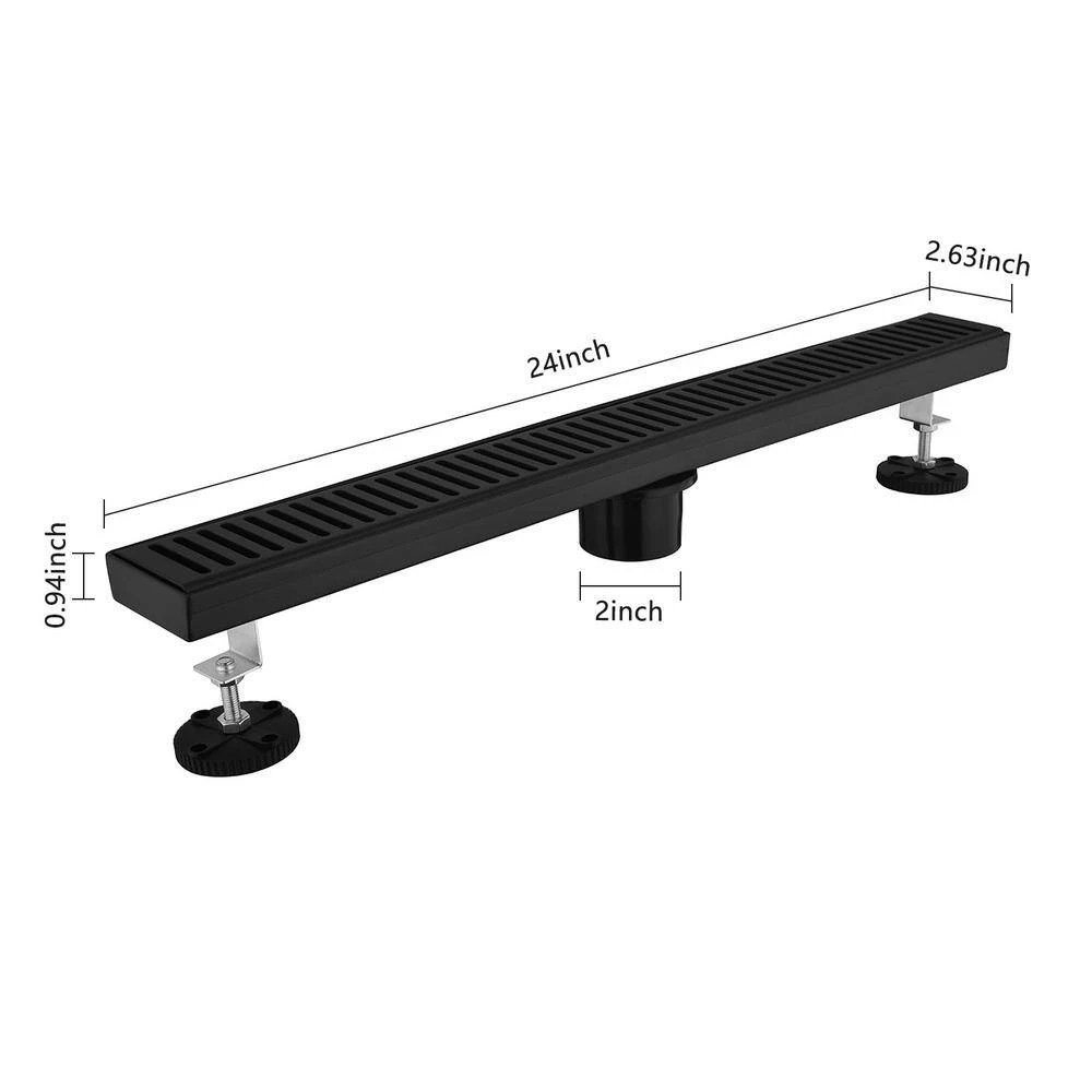 24 In. Linear Shower Drain, Included Hair Strainer And Leveling Feet In Matt Black 7 24 In. Linear Shower Drain, Included Hair Strainer And Leveling Feet In Matt Black - Image 7