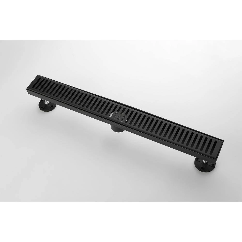 24 In. Linear Shower Drain, Included Hair Strainer And Leveling Feet In Matt Black 2 24 In. Linear Shower Drain, Included Hair Strainer And Leveling Feet In Matt Black - Image 2