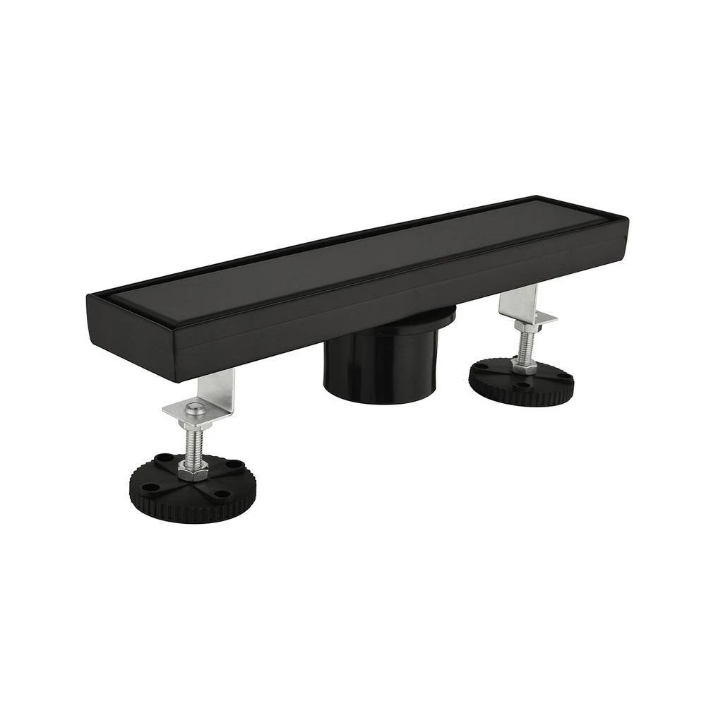 12 In. Linear Shower Drain, Included Hair Strainer And Leveling Feet In Matt Black 1 12 In. Linear Shower Drain, Included Hair Strainer And Leveling Feet In Matt Black